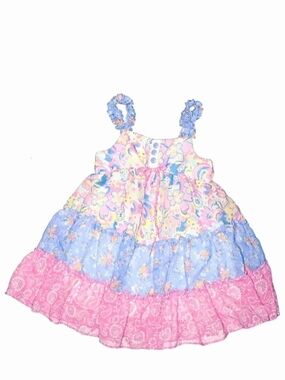 Girls Floral Tiered Summer Dress in Pastel Pink & Blue
